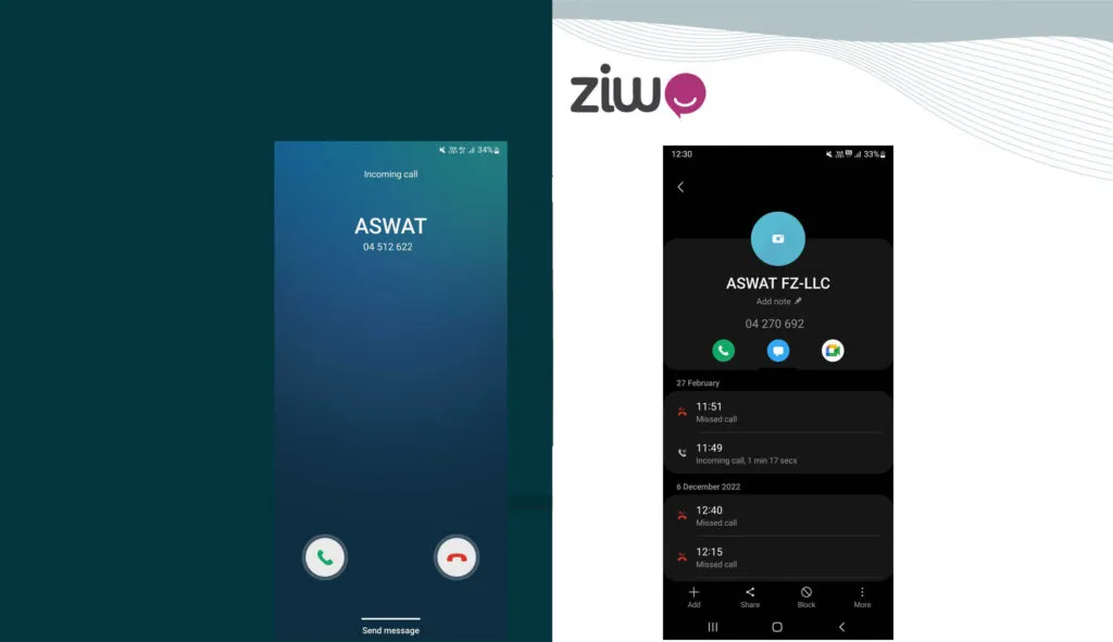 مكالمات من شركة أصوات المنطقة الحرة ذ.م.م Calls from ASWAT FZ LLC