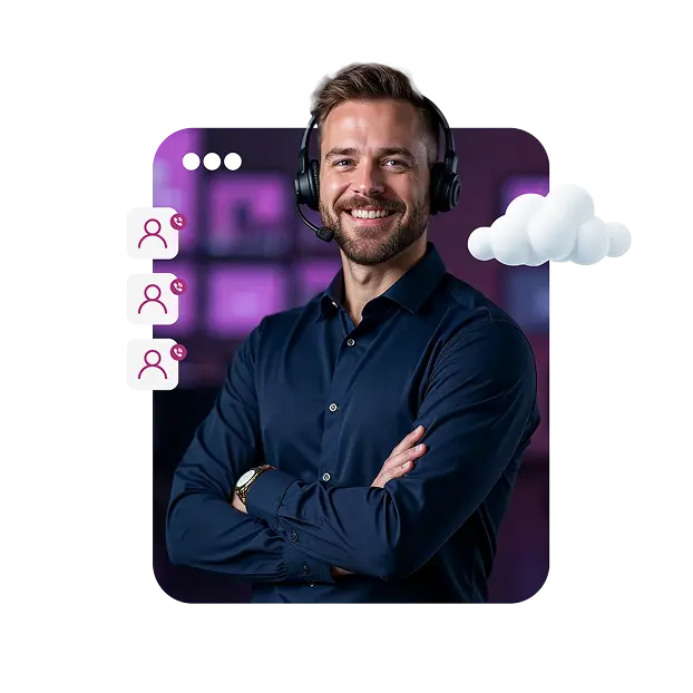 Customer support representative wearing glasses and smiling